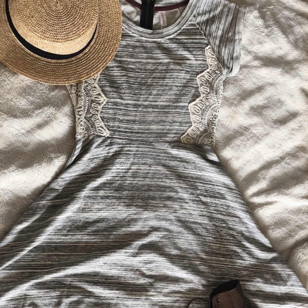 Grey Heathered Midi Dress with Lace